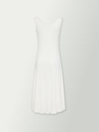 Bone sleeveless button-front maxi dress with scoop neckline and A-line fit.