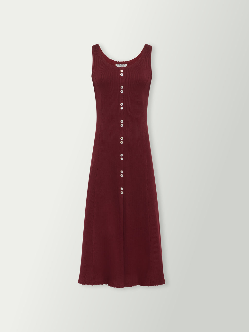 Wine sleeveless midi dress with vertical button front and straight hem