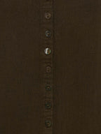 Olive button-front sleeveless dress with vertical button placket detail