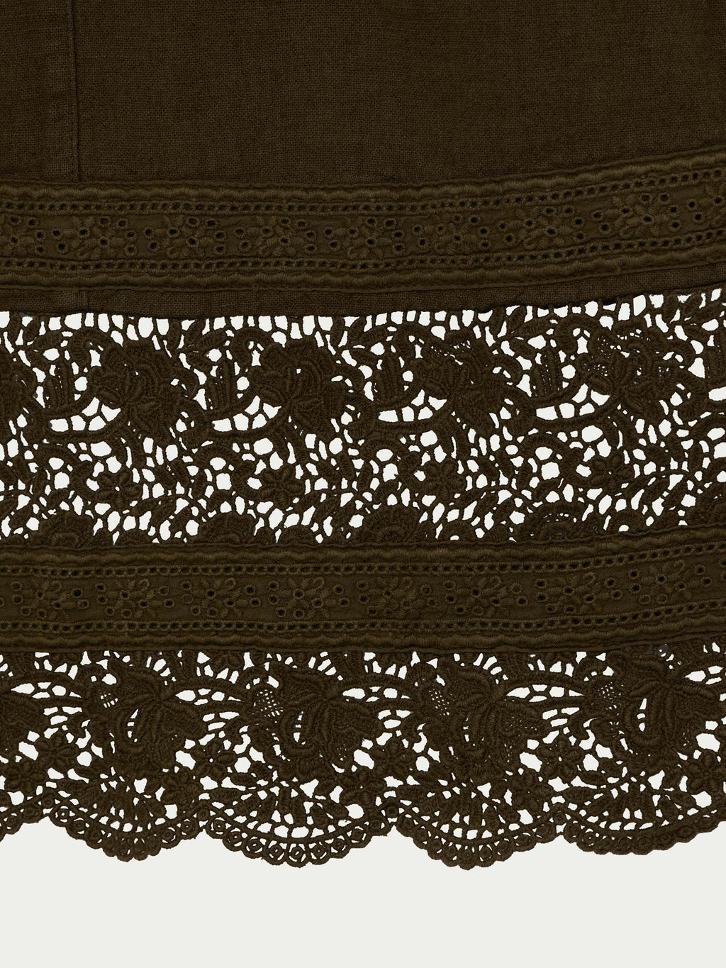 Olive lace hem trim with scalloped crochet pattern