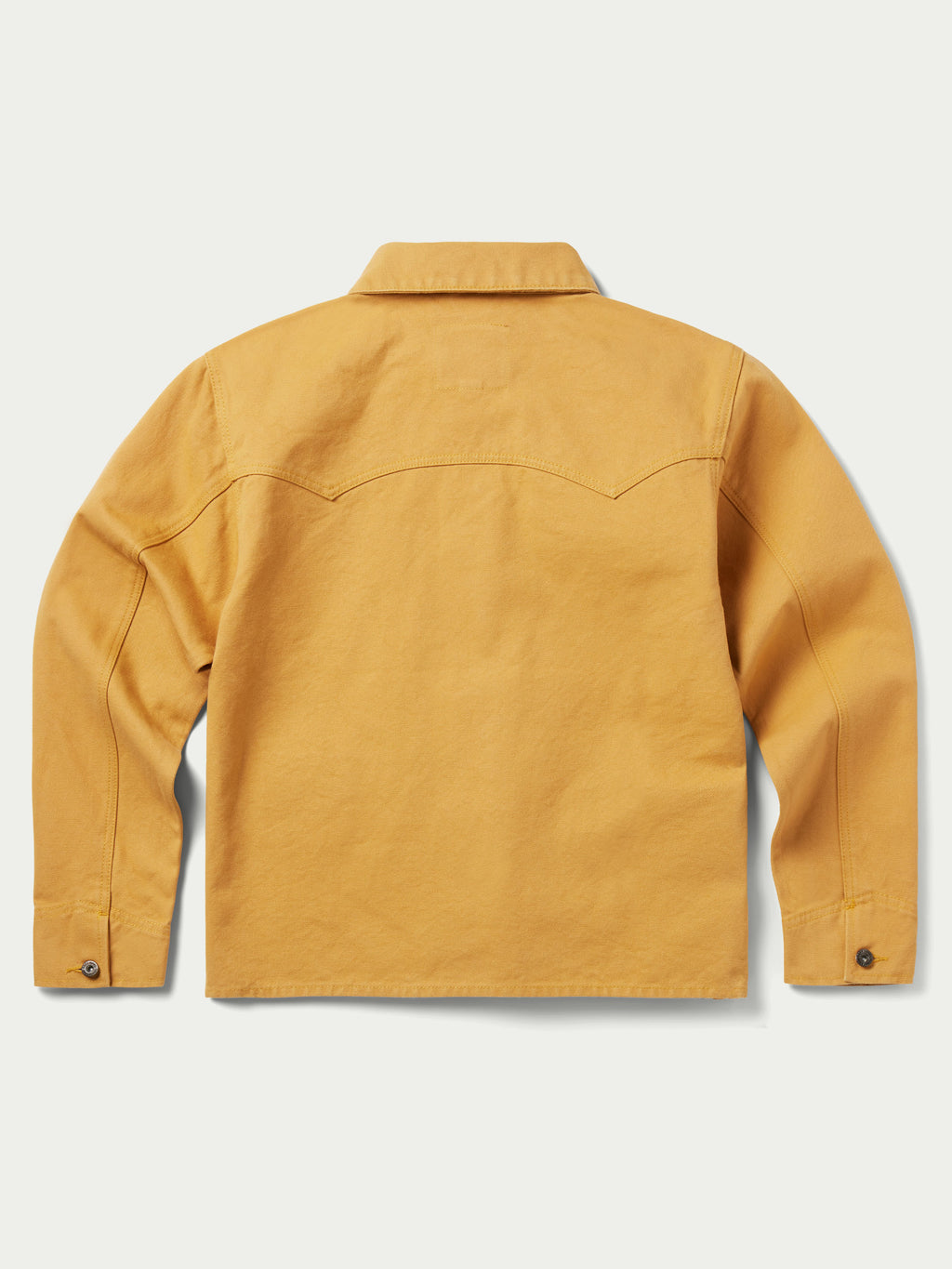 Suntan brush jacket with stand collar, button front, and snap cuffs.