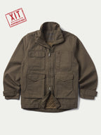 Stone canvas ranch jacket front view with multiple utility pockets