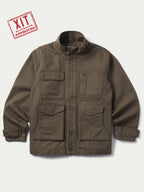 Stone canvas ranch jacket front view with quilted interior lining