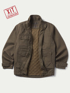 Stone canvas ranch jacket front with zip-up closure and chest pockets