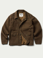 Hickory brown zip canvas jacket front view with flap pockets and snap buttons