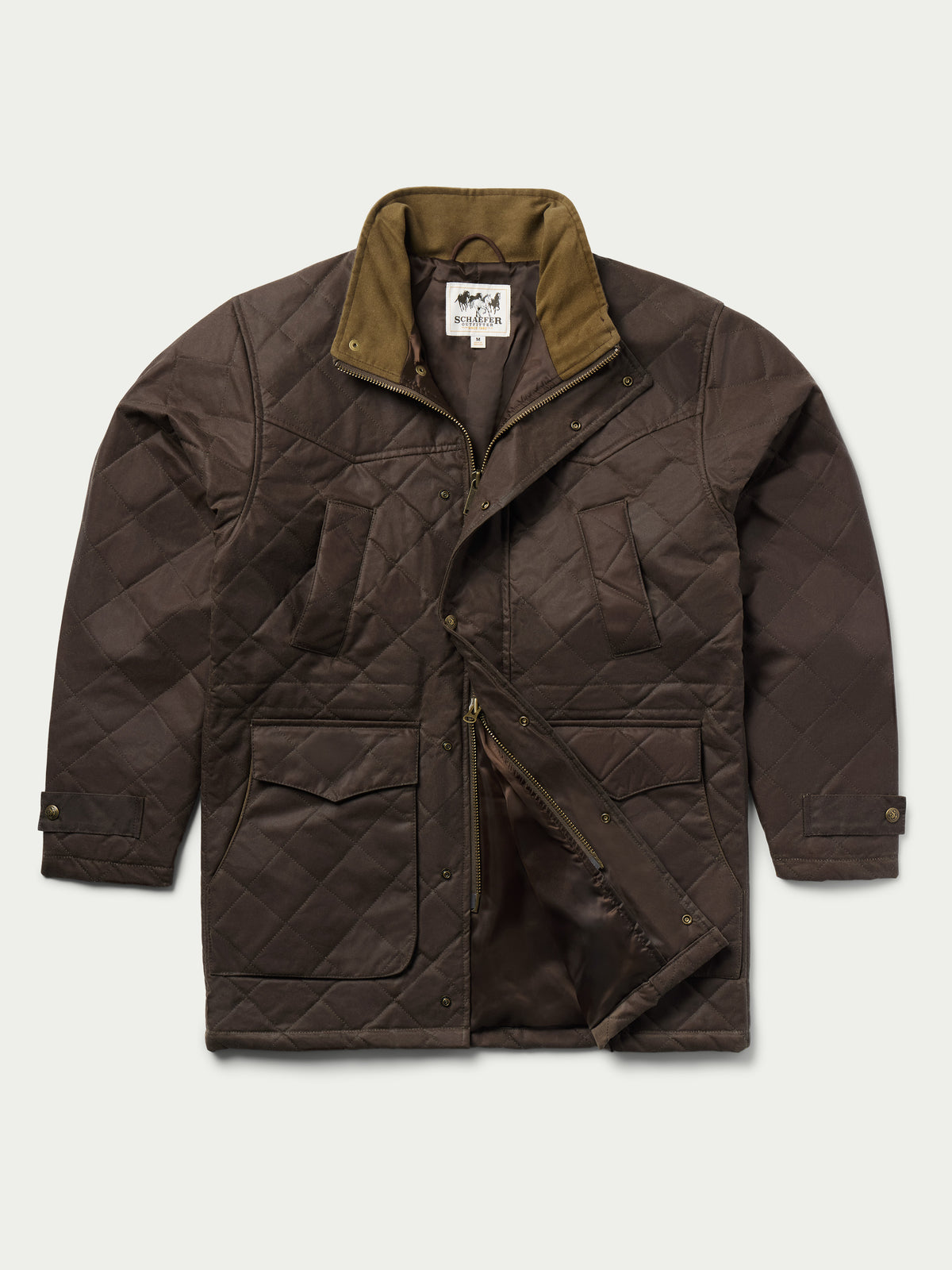 RangeWax® quilted jacket, dark brown, with flap chest pockets and button closures