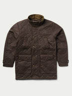 RangeWax® quilted jacket in dark brown with sherpa-lined stand collar and side buttons