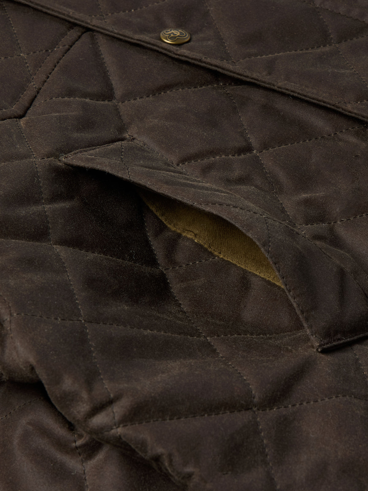 RangeWax® jacket close-up of dark brown quilted fabric and seam stitching