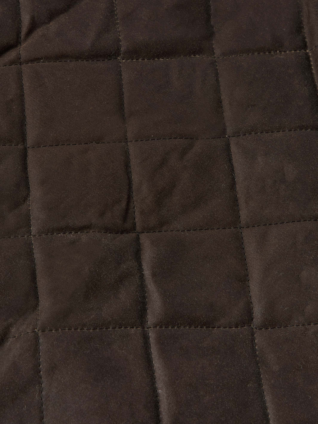 RangeWax® jacket close-up of diamond-quilted dark brown panels