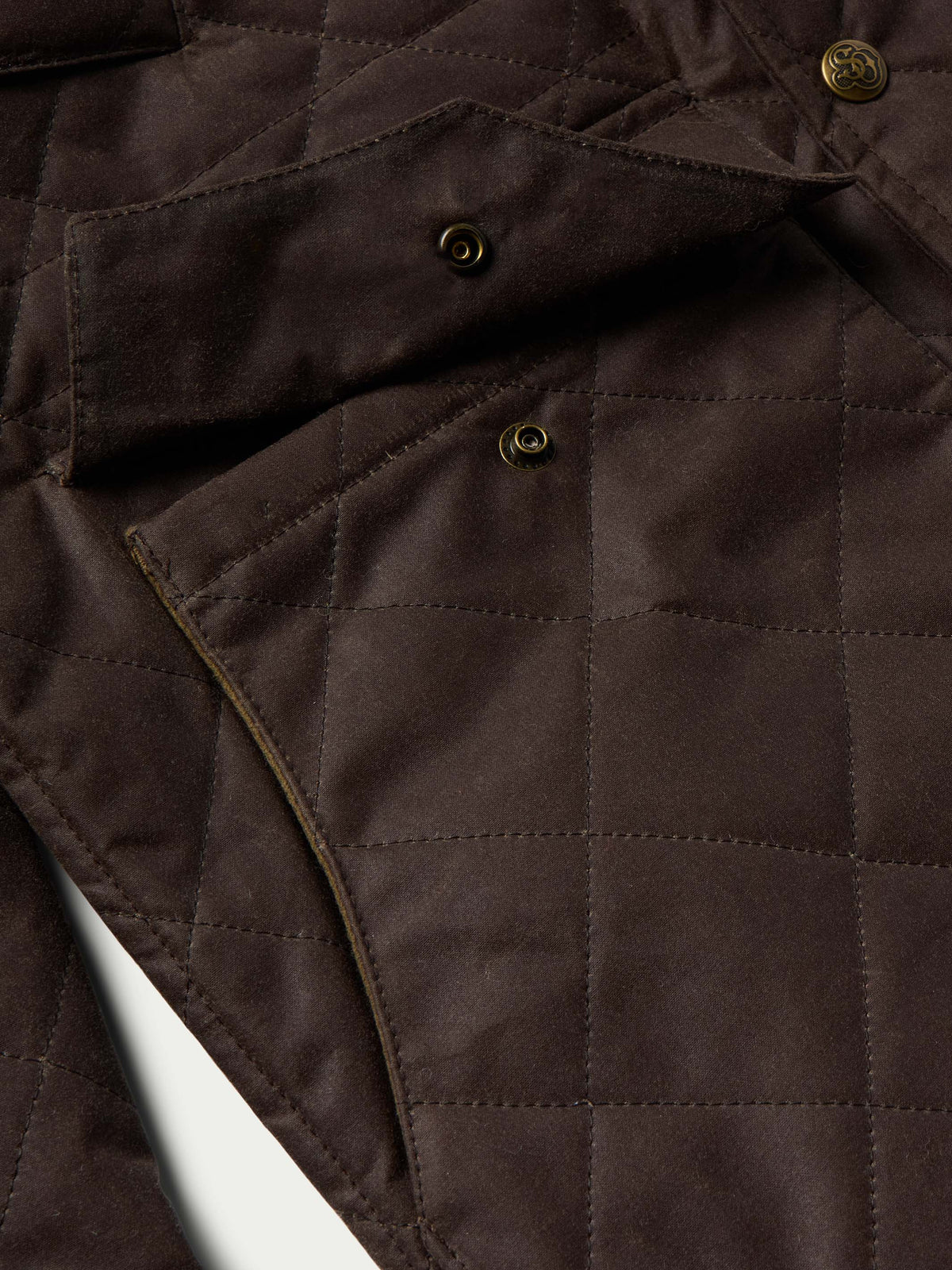RangeWax® jacket close-up of chest pocket flap and quilted stitching