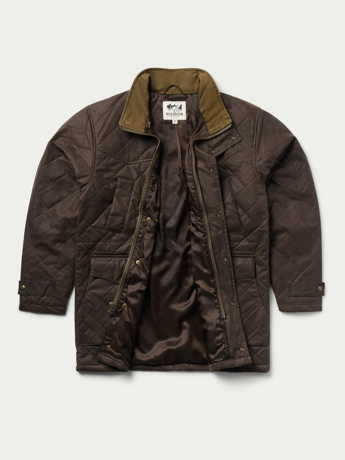 RangeWax® quilted jacket in dark brown with chest pockets and button front