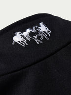 Black wool arena jacket with white embroidered crest logo on chest