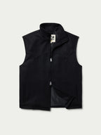 Black wool zip-up vest with stand collar and side hand pockets