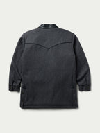 Cattle King charcoal wool coat back view with stand collar and curved yoke seams