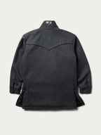 Cattle King charcoal wool coat back view with stand collar and side vent openings