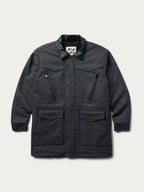 Cattle King charcoal wool coat with stand collar and four flap pockets