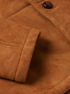 Buckskin suede coat with quilted yoke seam and padded front panel