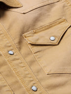 Faded chestnut western snap shirt detail with chest pocket and metal snap button