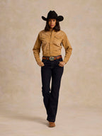 Women's western denim snap shirt, faded chestnut, front snap buttons, long sleeves