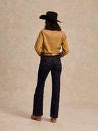 Women's western denim snap shirt, faded chestnut, long sleeves, back view