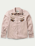 Women’s desert rose embroidered snap shirt with front button placket and floral yoke design