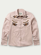 Women’s desert rose embroidered snap shirt with front button placket and floral yoke design
