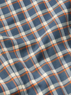 Women’s embroidered snap shirt fabric view, blue plaid pattern
