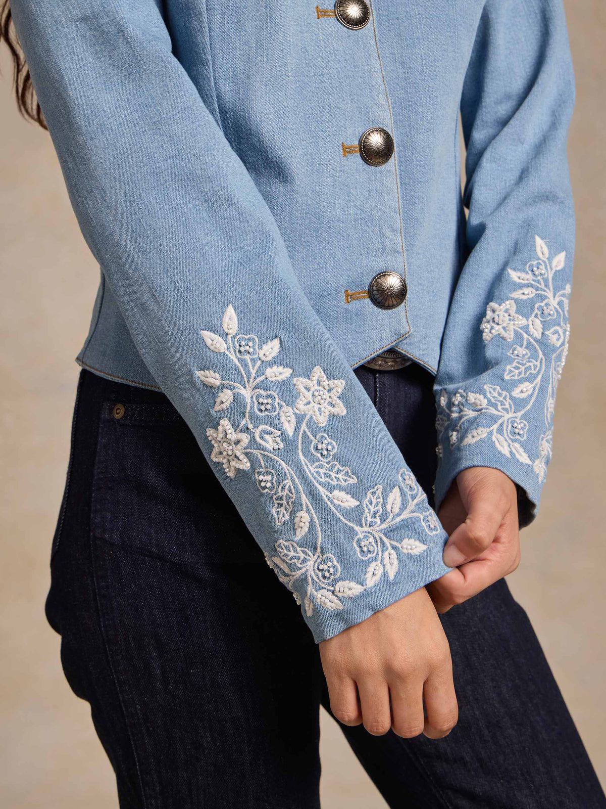 Queen Of The Rodeo Beaded Denim Jacket - Schaefer Outfitter