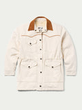 Natural drifter coat front view; button placket, two chest flap pockets, corduroy collar
