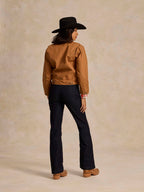 Saddle-brown ranch jacket back view with yoke seams and cropped hem