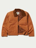 Women’s rust-orange ranch jacket with button-front closure and dark-brown corduroy collar