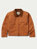 Women’s rust-orange ranch jacket with button front and dark-brown corduroy collar