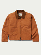 Women’s rust-orange ranch jacket with button front and dark-brown corduroy collar