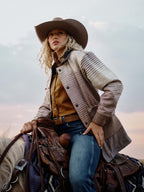 Women’s wool rancher hat, brown felt with wide brim and stitched band