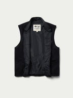 Black wool vest with quilted lining and stand collar