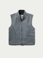 Heather gray wool vest with zip front and two front flap pockets
