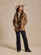 Women's Suede Coat With Toscana Shearling Collar - Schaefer Outfitter