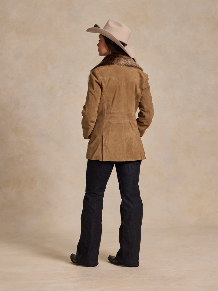Women's Suede Coat With Toscana Shearling Collar - Schaefer Outfitter
