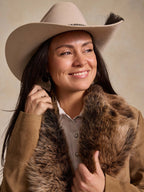 Women's Suede Coat With Toscana Shearling Collar - Schaefer Outfitter