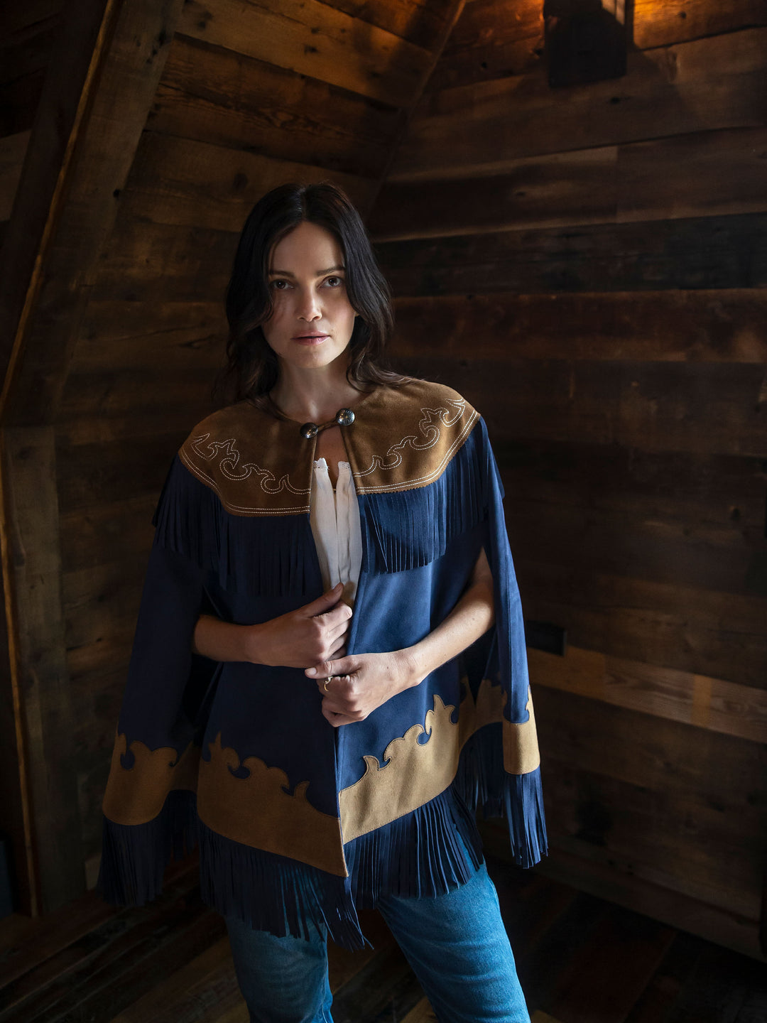 Women's Suede Fringe Cape - Schaefer Outfitter