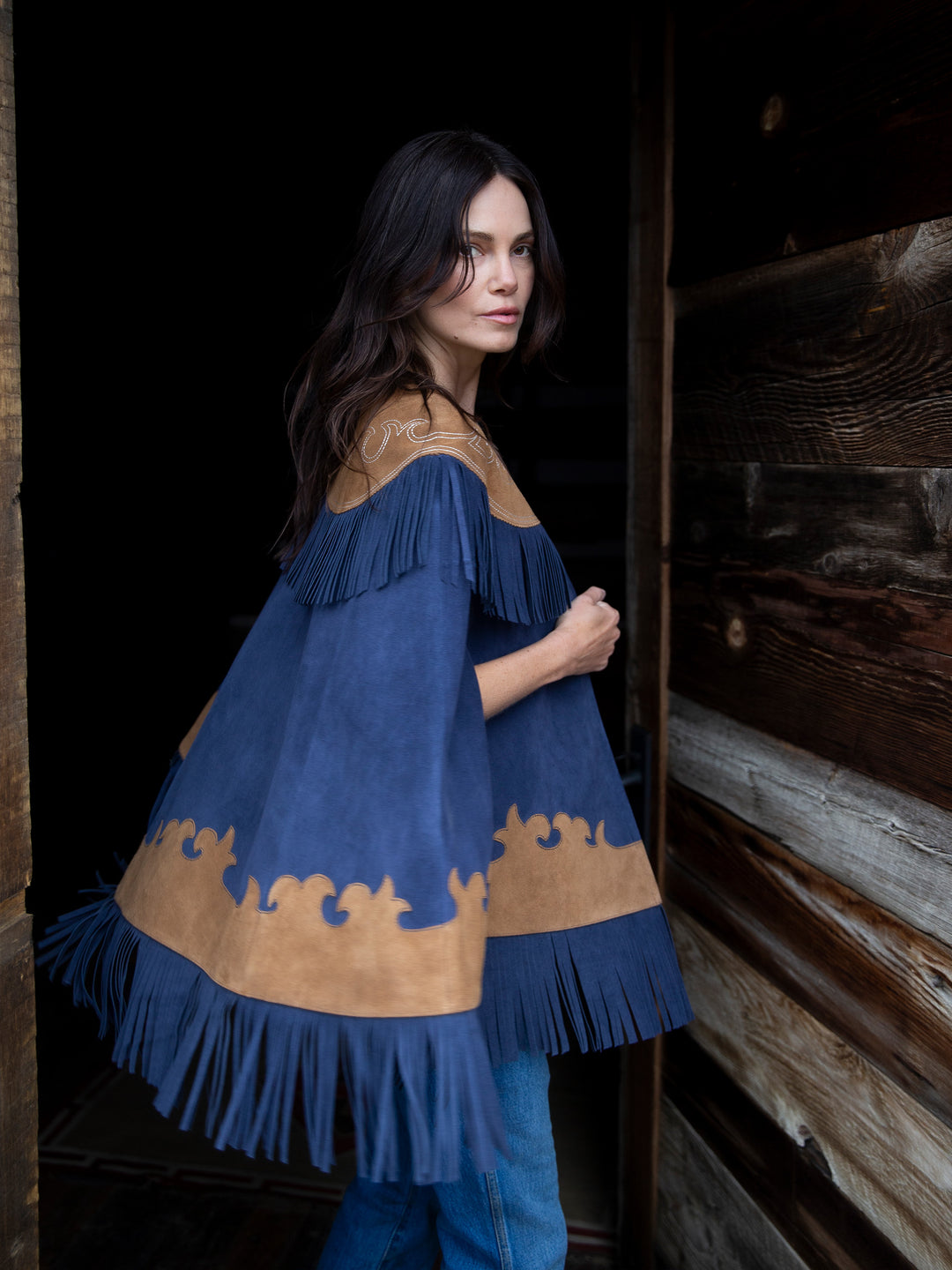 Women's Suede Fringe Cape - Schaefer Outfitter