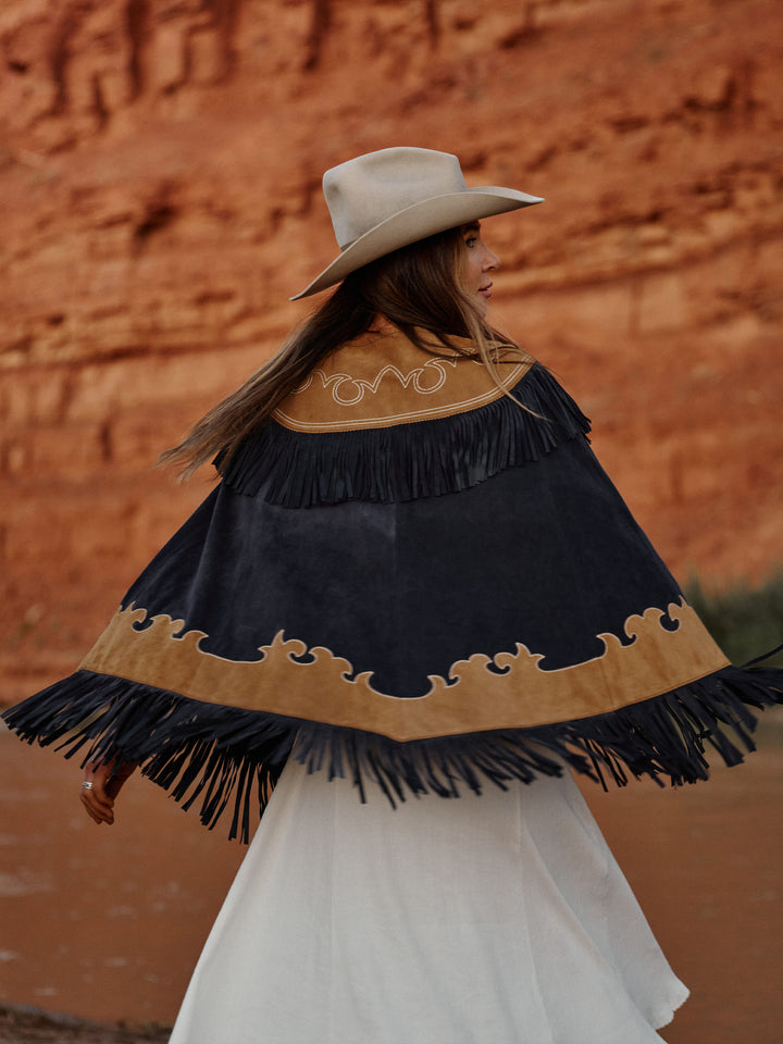 Women's Suede Fringe Cape - Schaefer Outfitter