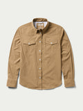 Tan western snap shirt front view with button-down snaps and two chest pockets