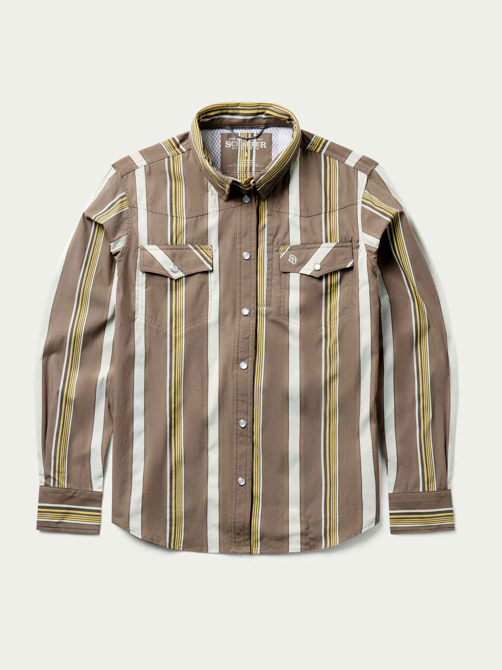 Women’s western snap shirt front view with buttoned placket and two chest flap pockets