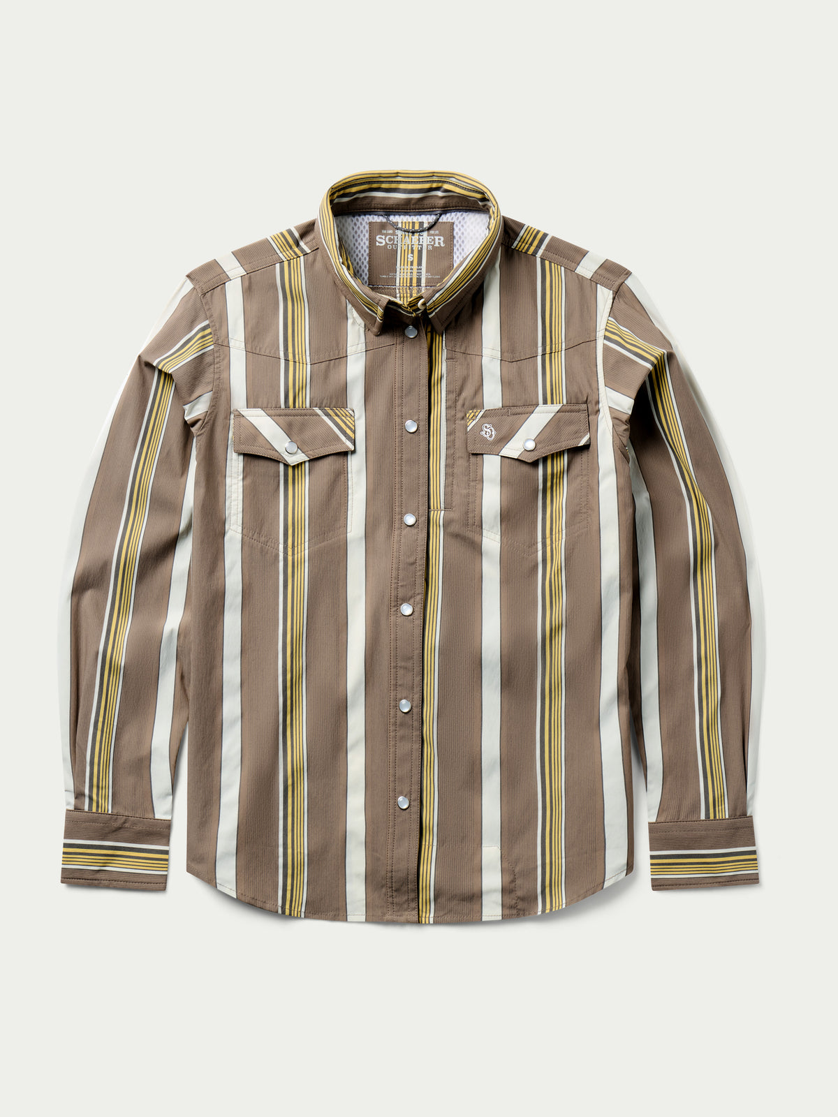 Women’s western snap shirt front view with buttoned placket and two chest flap pockets