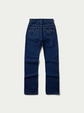 Dark indigo denim jeans, straight-leg fit with button-and-zip fly