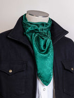 Emerald jacquard wild rag neck scarf with draped, ruched center tie