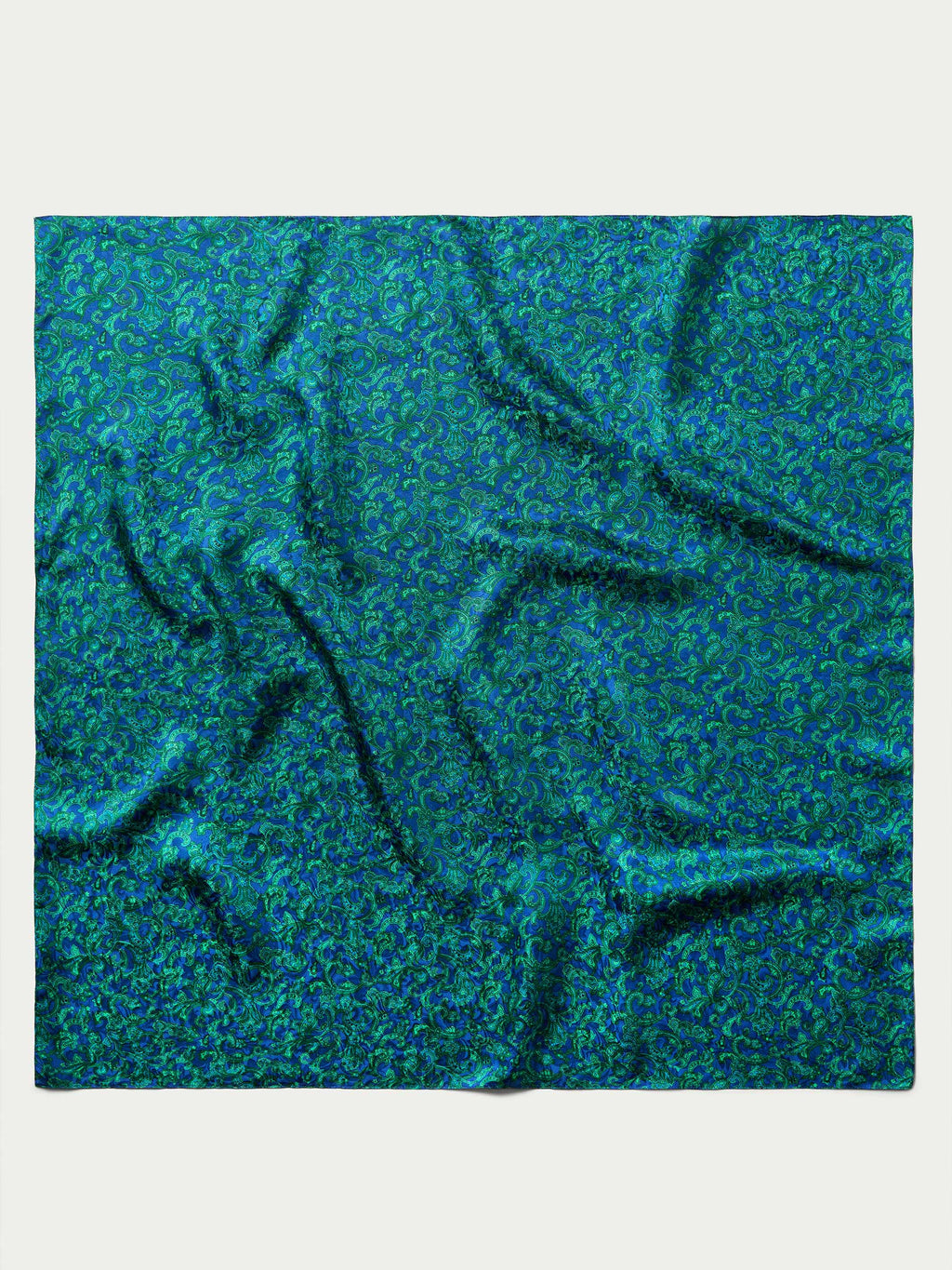 Paisley wild rag scarf, teal and navy green allover print, square folded piece