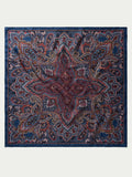 Paisley wild rag scarf in navy with rust paisley and border, square folded