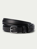Black leather ranger belt with metal buckle and eyelets